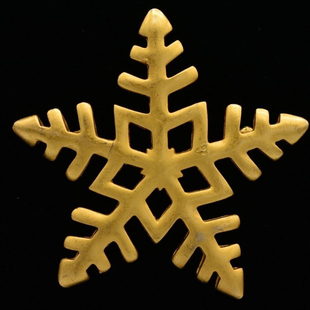 Anne Klein Vintage Snowflake Brooch Pin Brushed Gold Matte Unsigned 1980s BinAC